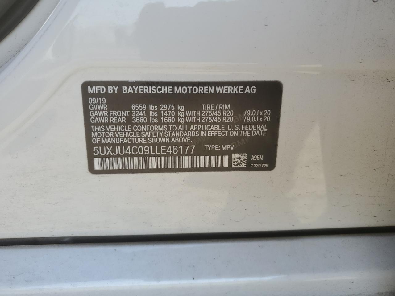 5UXJU4C09LLE46177 2020 BMW X5 M50I