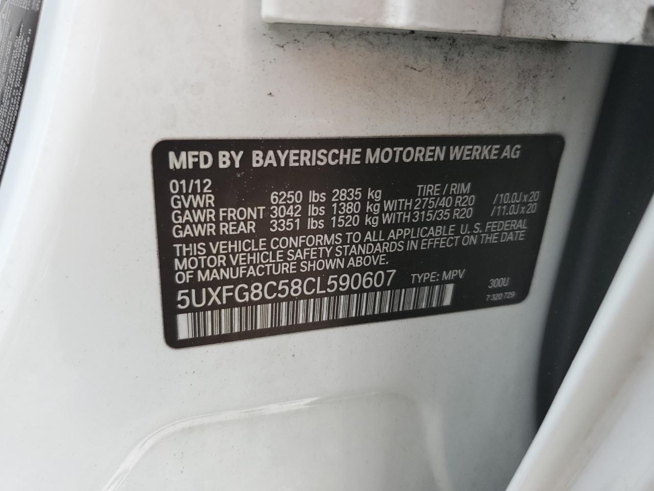 5UXFG8C58CL590607 2012 BMW X6 xDrive50I