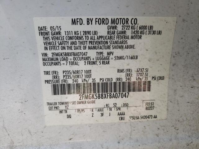 2015 Ford Flex Se VIN: 2FMGK5B8XFBA07047 Lot: 56862224