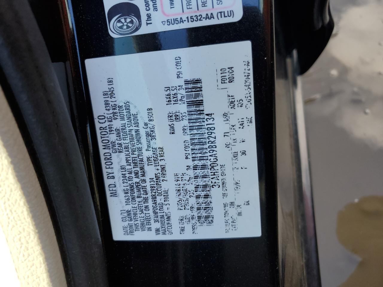 3FAHP0GA9BR298134 2011 Ford Fusion S