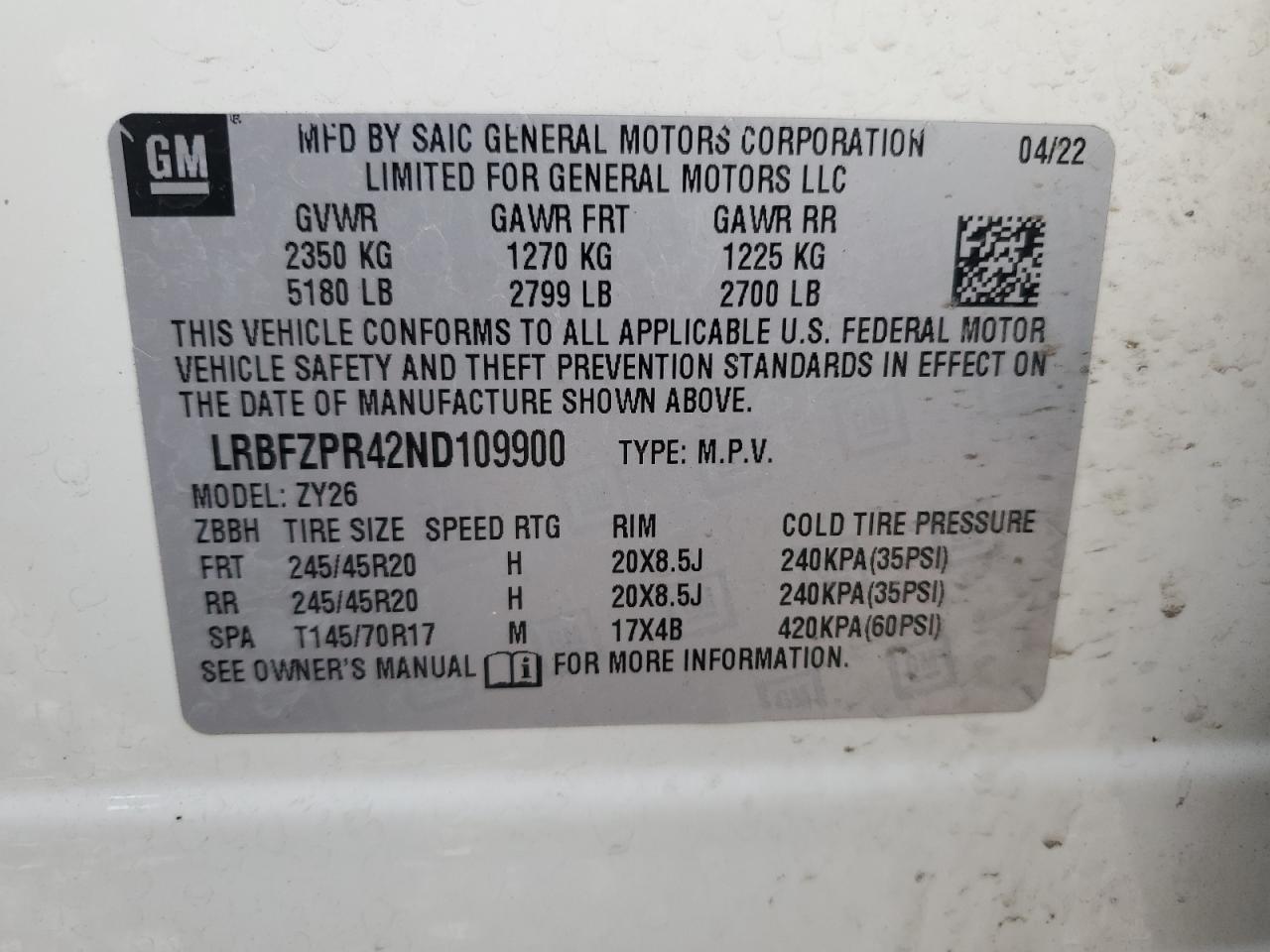 2022 Buick Envision Essence vin: LRBFZPR42ND109900