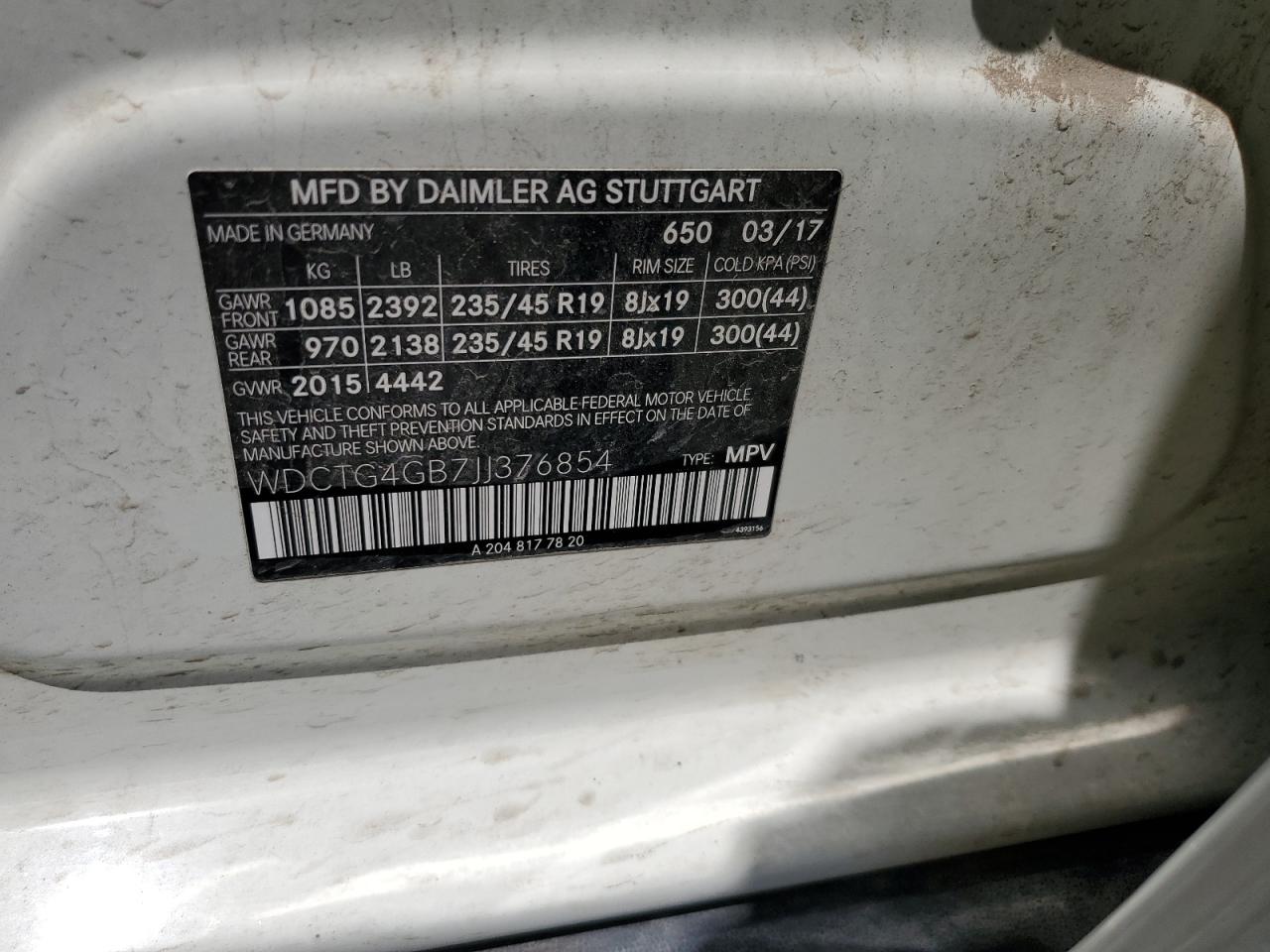 WDCTG4GB7JJ376854 2018 Mercedes-Benz Gla 250 4Matic