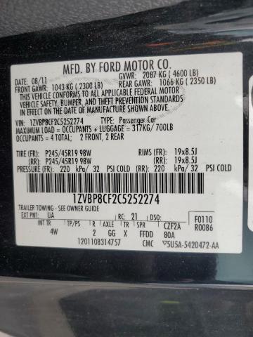 2012 Ford Mustang Gt VIN: 1ZVBP8CF2C5252274 Lot: 57276474