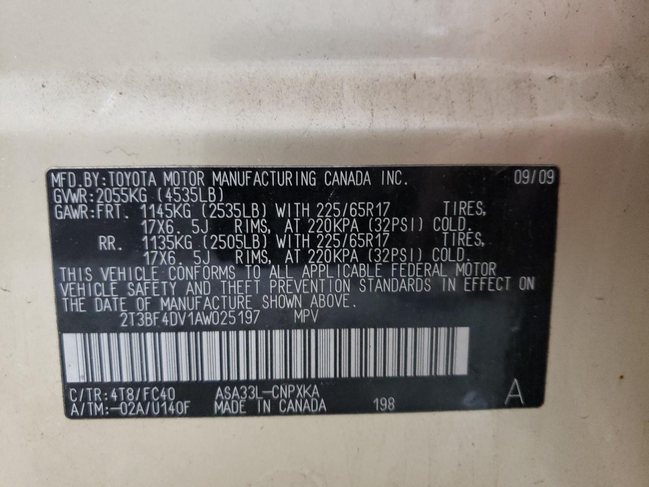 2T3BF4DV1AW025197 2010 Toyota Rav4