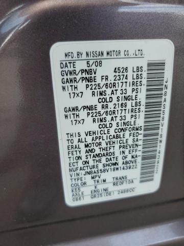 2008 Nissan Rogue S VIN: JN8AS58V18W143922 Lot: 56504844