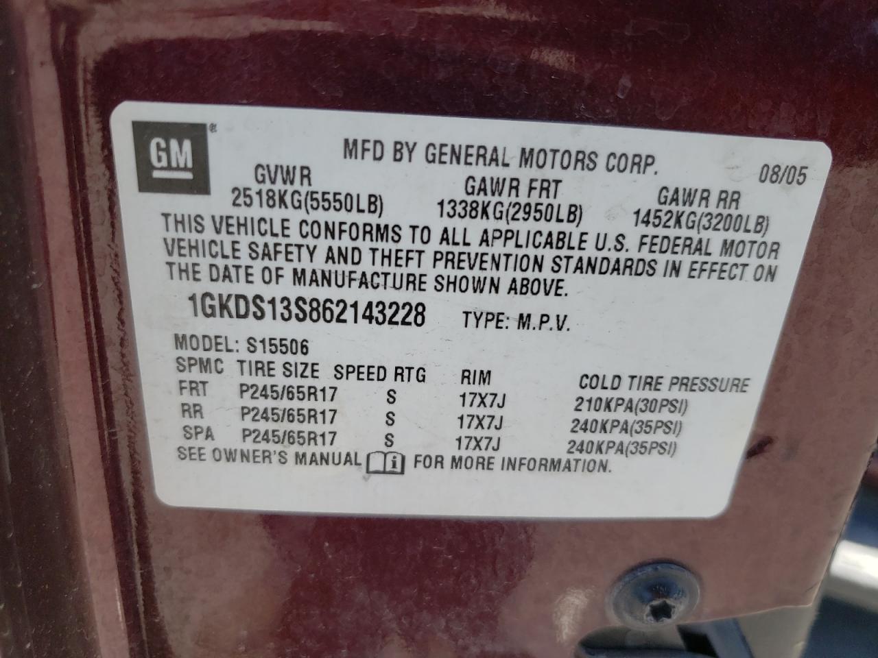 1GKDS13S862143228 2006 GMC Envoy