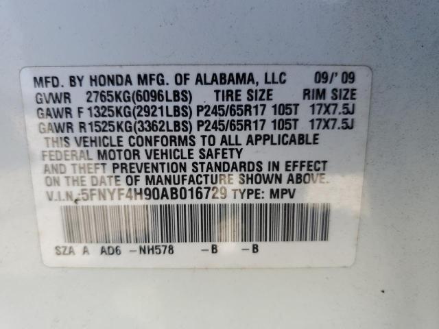 2010 Honda Pilot Touring VIN: 5FNYF4H90AB016729 Lot: 60668614