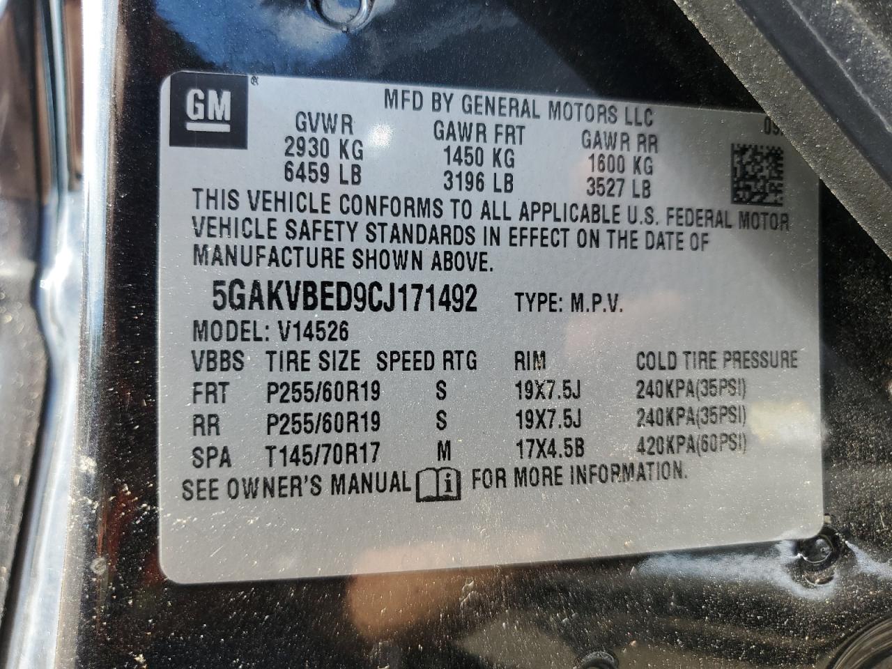 5GAKVBED9CJ171492 2012 Buick Enclave