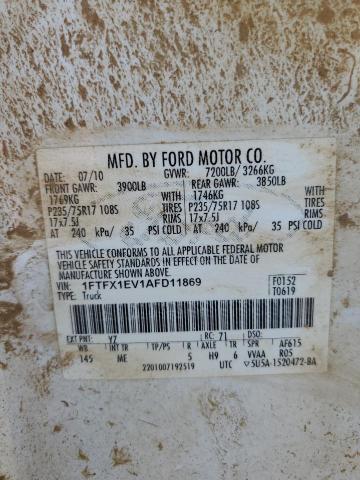2010 Ford F150 Super Cab VIN: 1FTFX1EV1AFD11869 Lot: 59504894