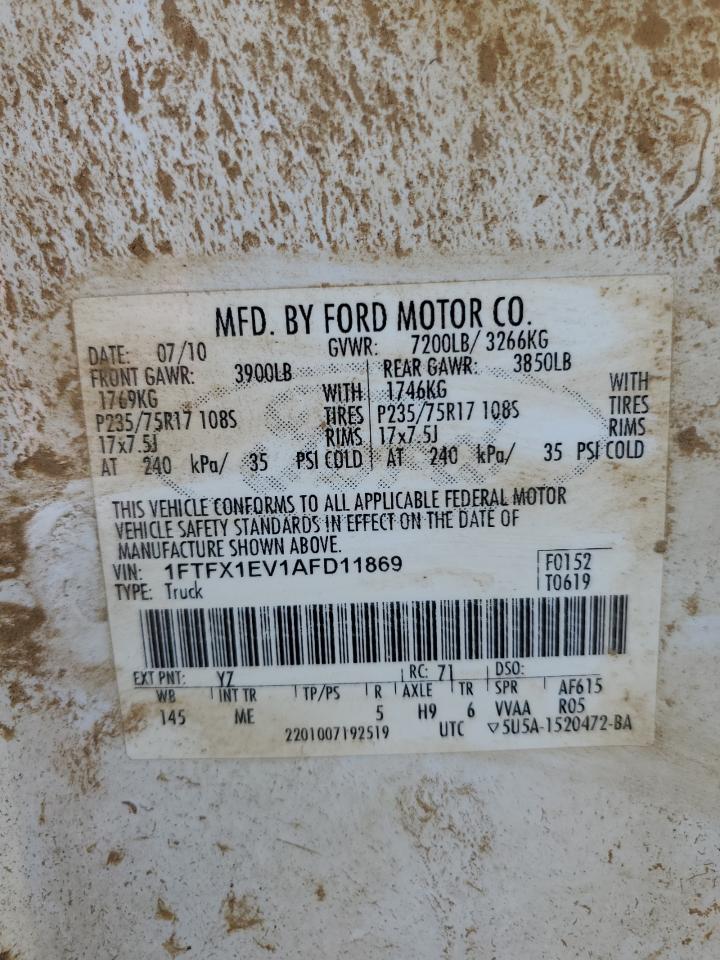 1FTFX1EV1AFD11869 2010 Ford F150 Super Cab