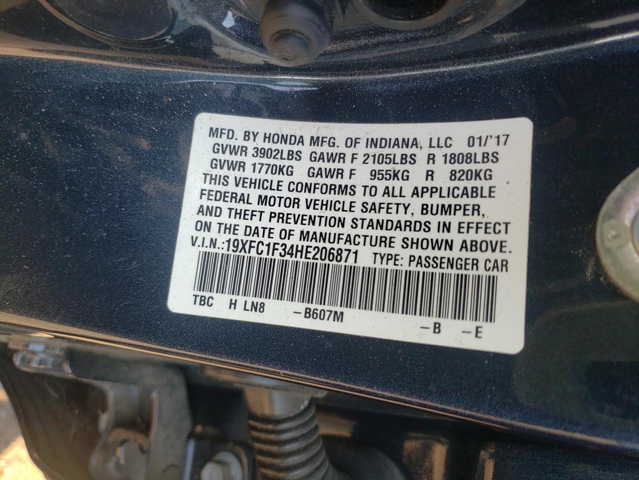 19XFC1F34HE206871 2017 Honda Civic Ex 19XFC1F34HE206871 2017 Honda Civic Ex