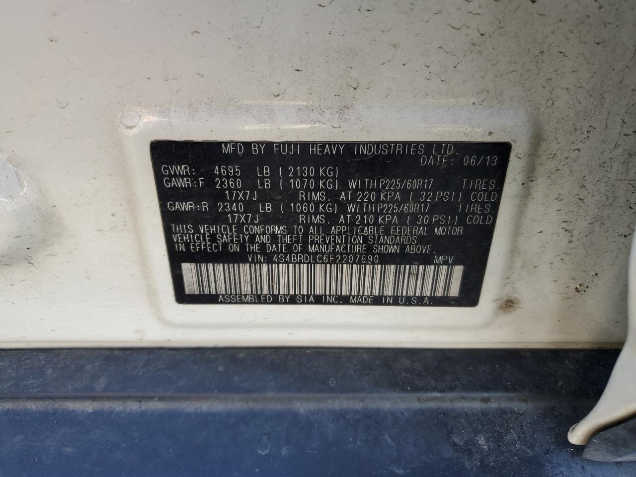 4S4BRDLC6E2207690 2014 Subaru Outback 3.6R Limited