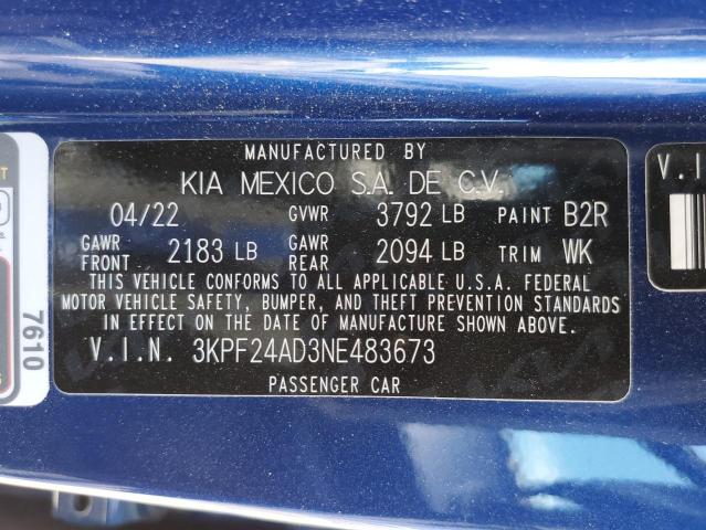 2022 Kia Forte Fe VIN: 3KPF24AD3NE483673 Lot: 57927994