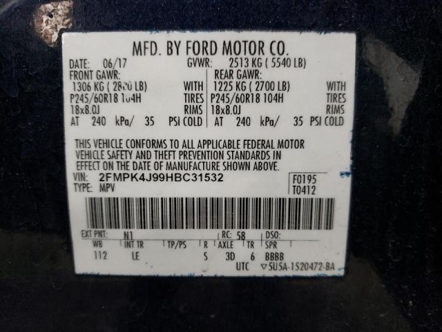 2017 Ford Edge Sel VIN: 2FMPK4J99HBC31532 Lot: 56906474