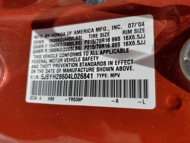 2004 Honda Element Ex VIN: 5J6YH28604L026841 Lot: 60011674