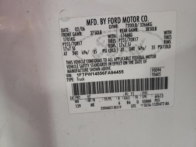 2006 Ford F150 Supercrew VIN: 1FTPW14556FA94455 Lot: 60140184