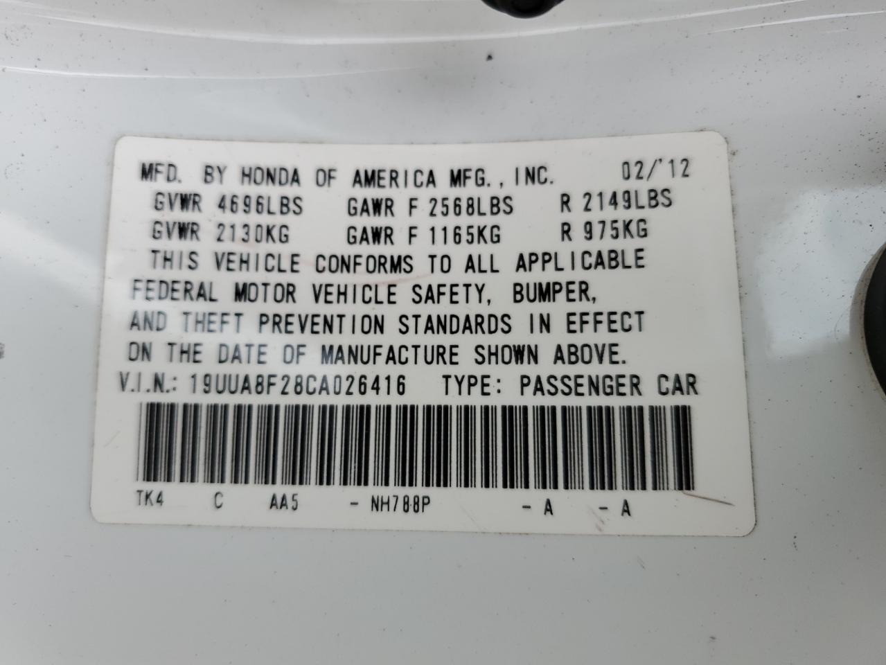 19UUA8F28CA026416 2012 Acura Tl