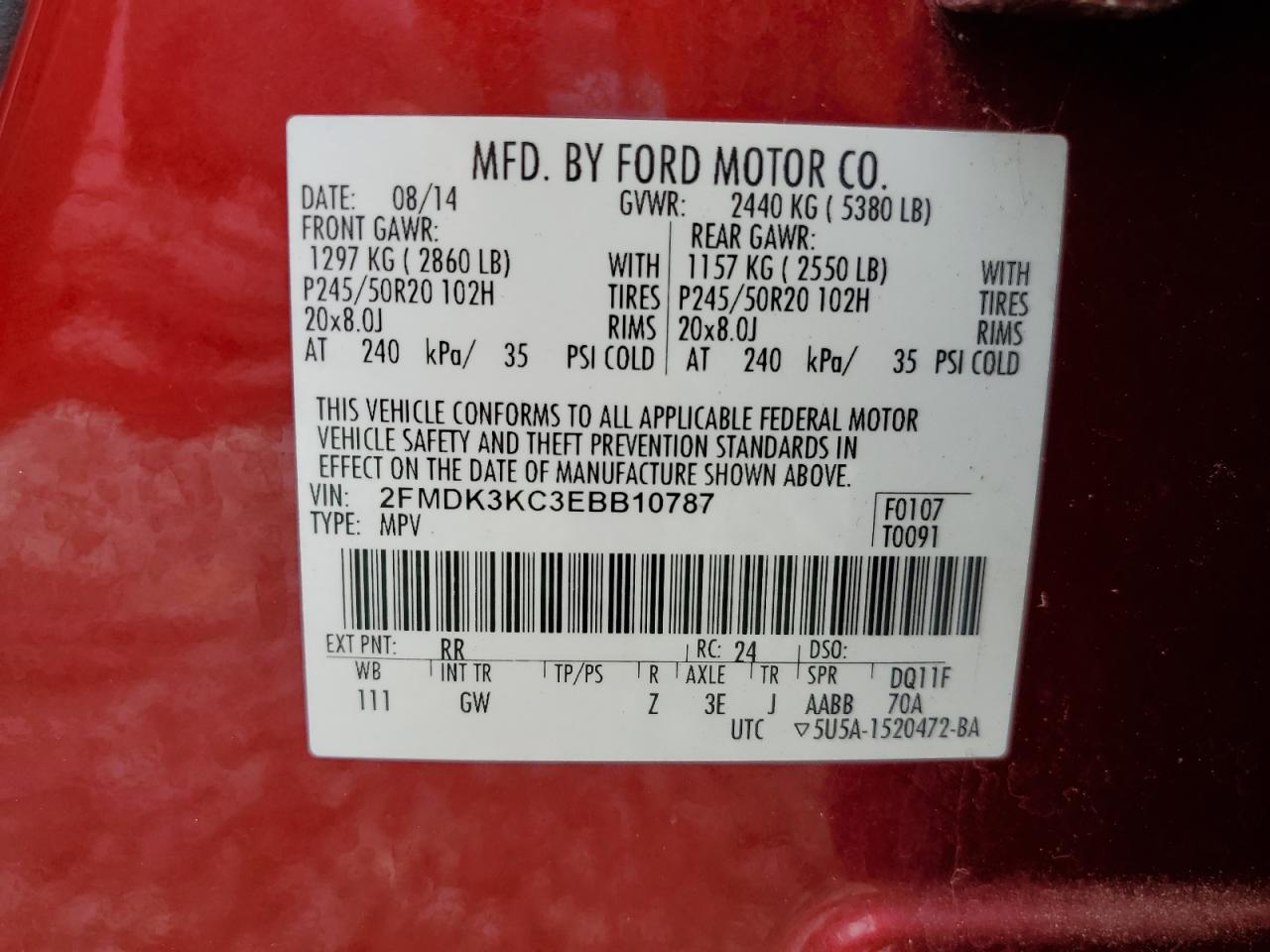 2FMDK3KC3EBB10787 2014 Ford Edge Limited