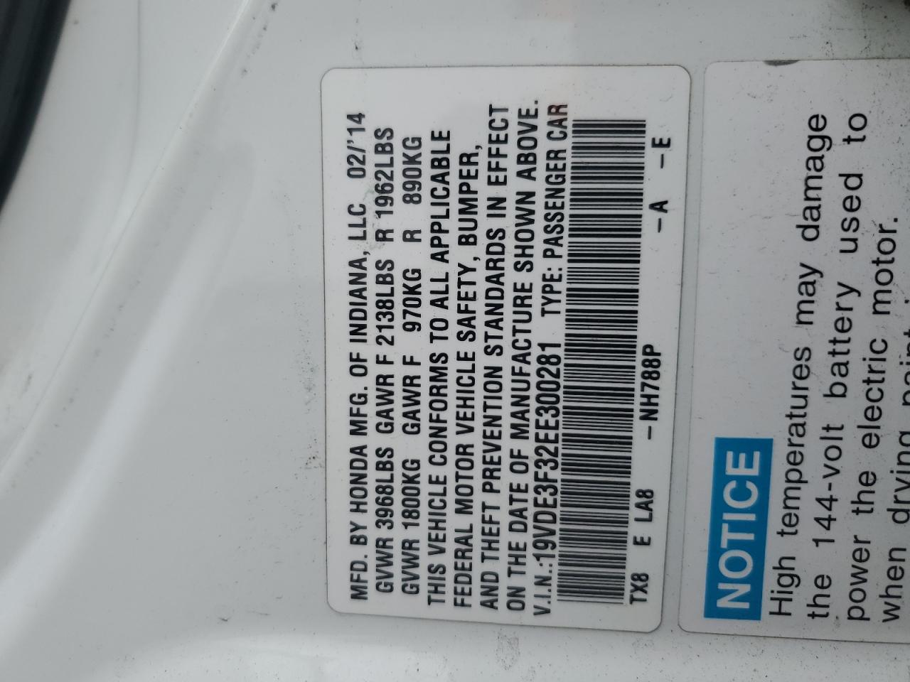 19VDE3F32EE300281 2014 Acura Ilx Hybrid