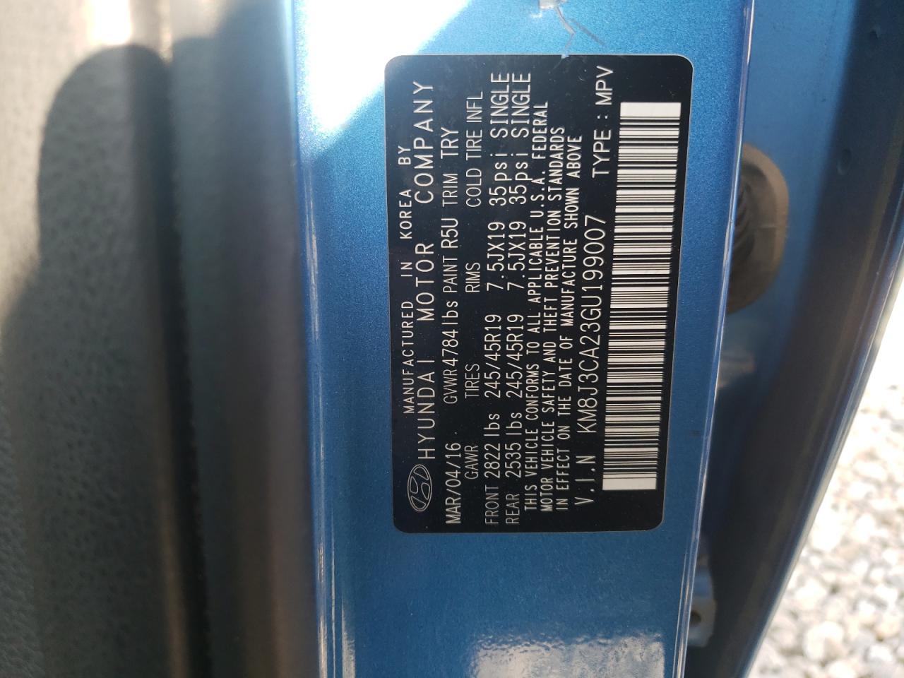 KM8J3CA23GU199007 2016 Hyundai Tucson Limited