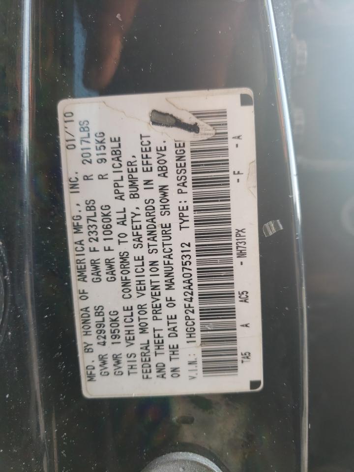 1HGCP2F42AA075312 2010 Honda Accord Lxp