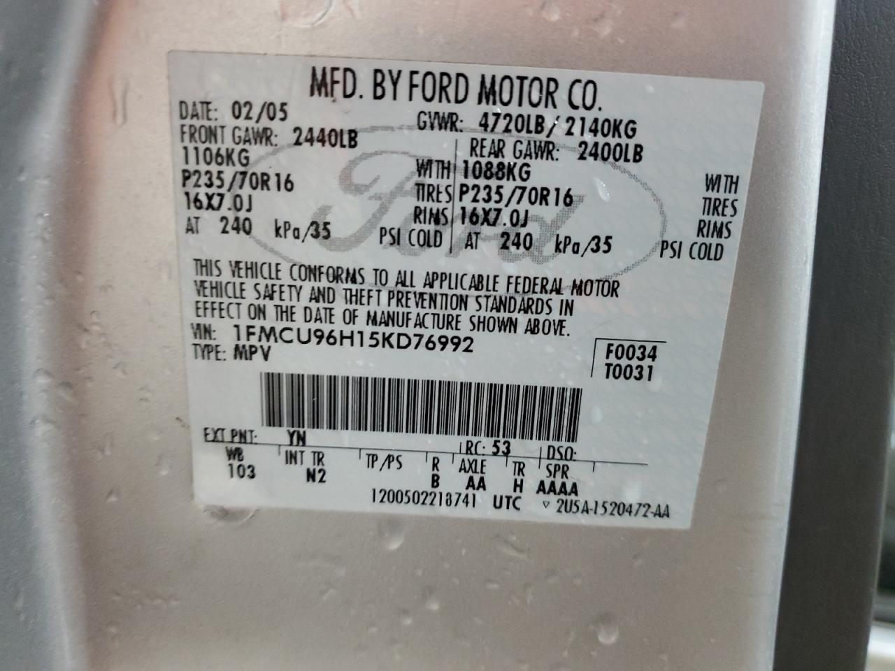 1FMCU96H15KD76992 2005 Ford Escape Hev