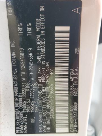 2015 Toyota Highlander Limited VIN: 5TDDKRFH1FS195545 Lot: 60744324