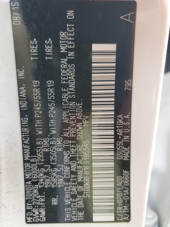 5TDDKRFH1FS195545 2015 Toyota Highlander Limited