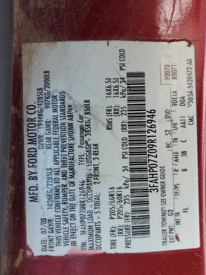 3FAHP07Z09R126946 2009 Ford Fusion Se