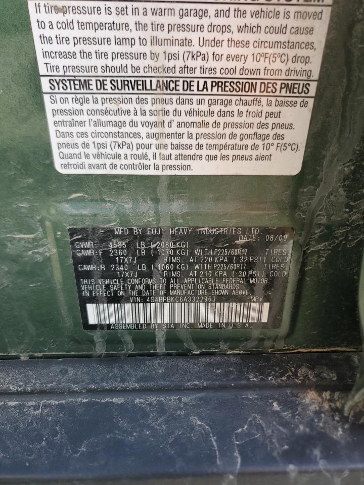 4S4BRBKC6A3322963 2010 Subaru Outback 2.5I Limited