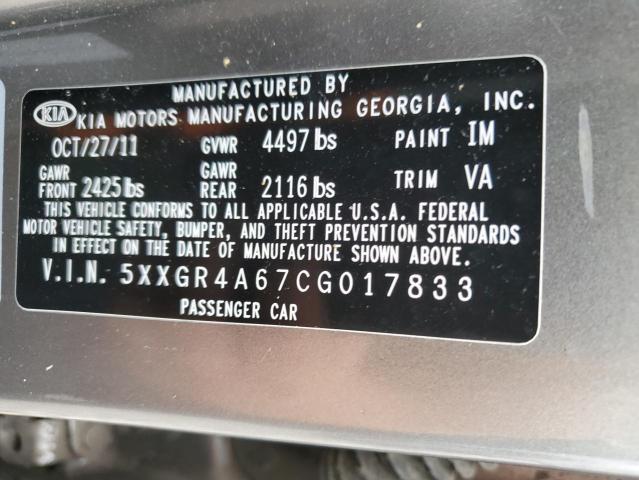 2012 Kia Optima Sx VIN: 5XXGR4A67CG017833 Lot: 58566314