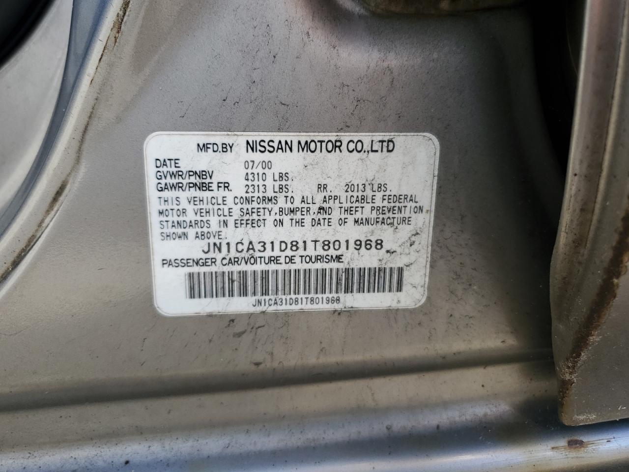 JN1CA31D81T801968 2001 Nissan Maxima Gxe