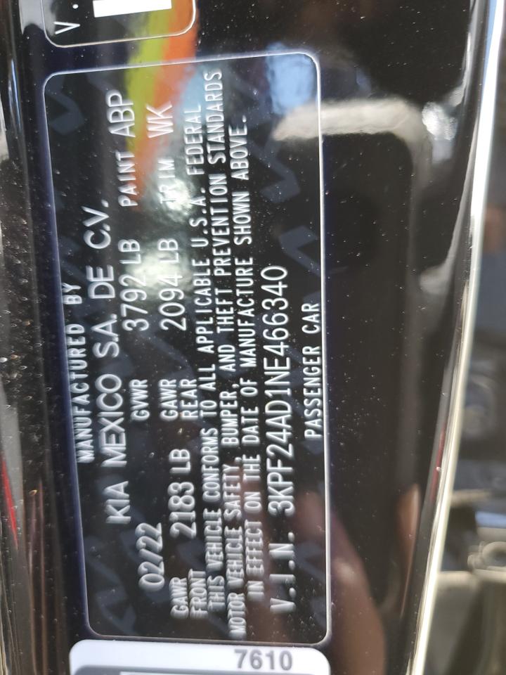 3KPF24AD1NE466340 2022 Kia Forte Fe