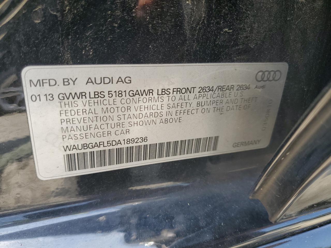 WAUBGAFL5DA189236 2013 Audi S4 Premium Plus