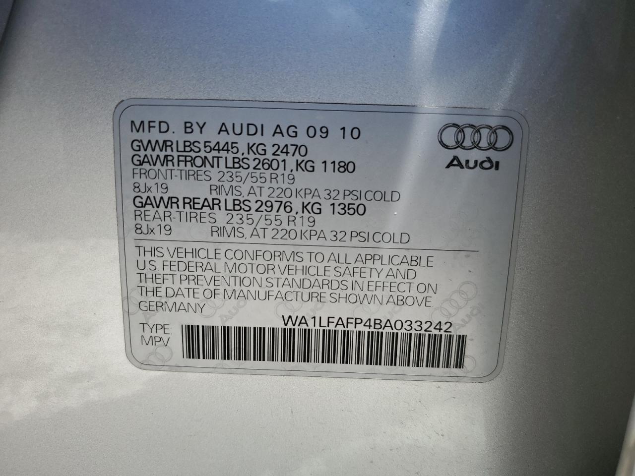 WA1LFAFP4BA033242 2011 Audi Q5 Premium Plus