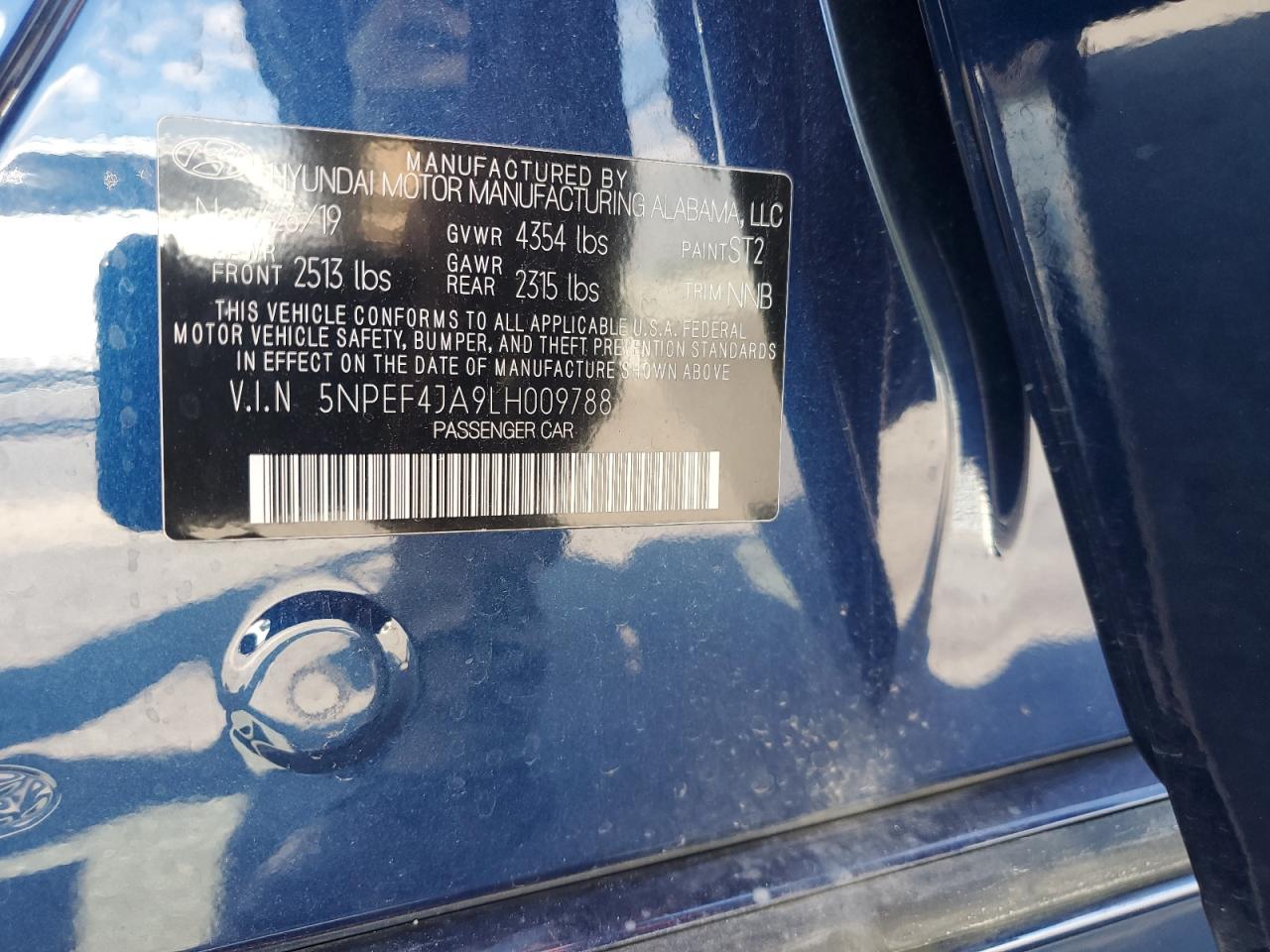 5NPEF4JA9LH009788 2020 Hyundai Sonata Sel