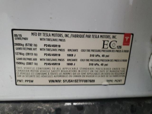2015 TESLA MODEL S 70 5YJSA1S27FF087609