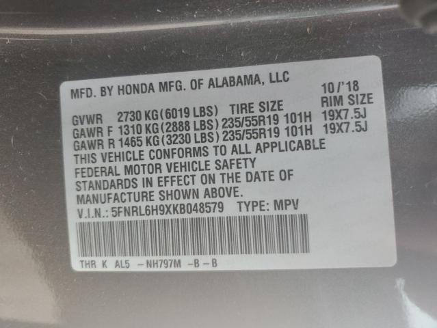 2019 Honda Odyssey Elite VIN: 5FNRL6H9XKB048579 Lot: 58733864