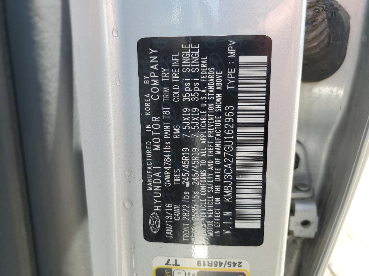 KM8J3CA27GU162963 2016 Hyundai Tucson Limited