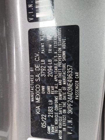 2022 Kia Forte Fe VIN: 3KPF24AD3NE496357 Lot: 58554284