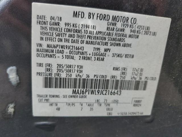 2018 Ford Ecosport Titanium VIN: MAJ6P1WL9JC216643 Lot: 59626674