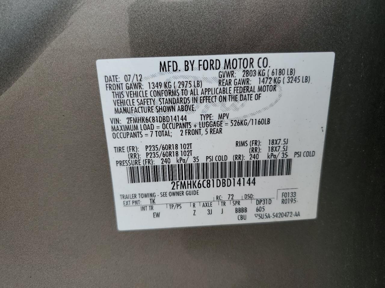 2FMHK6C81DBD14144 2013 Ford Flex Sel