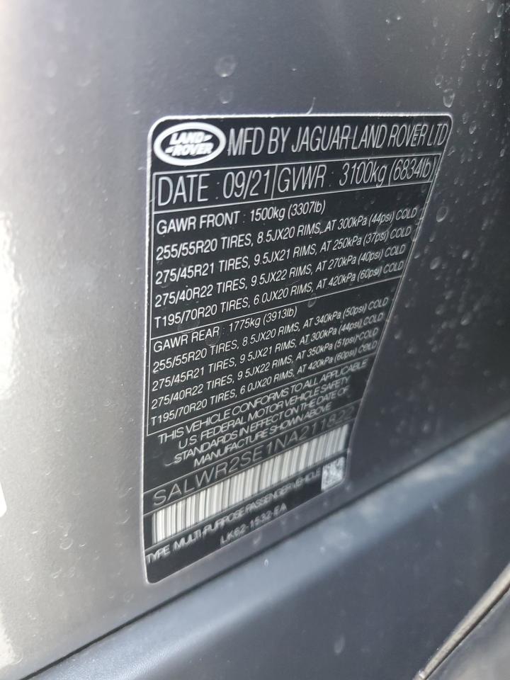 SALWR2SE1NA211822 2022 Land Rover Range Rover Sport Hse Dynamic