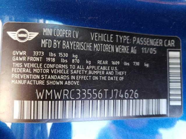 2006 Mini Cooper VIN: WMWRC33556TJ74626 Lot: 60714634