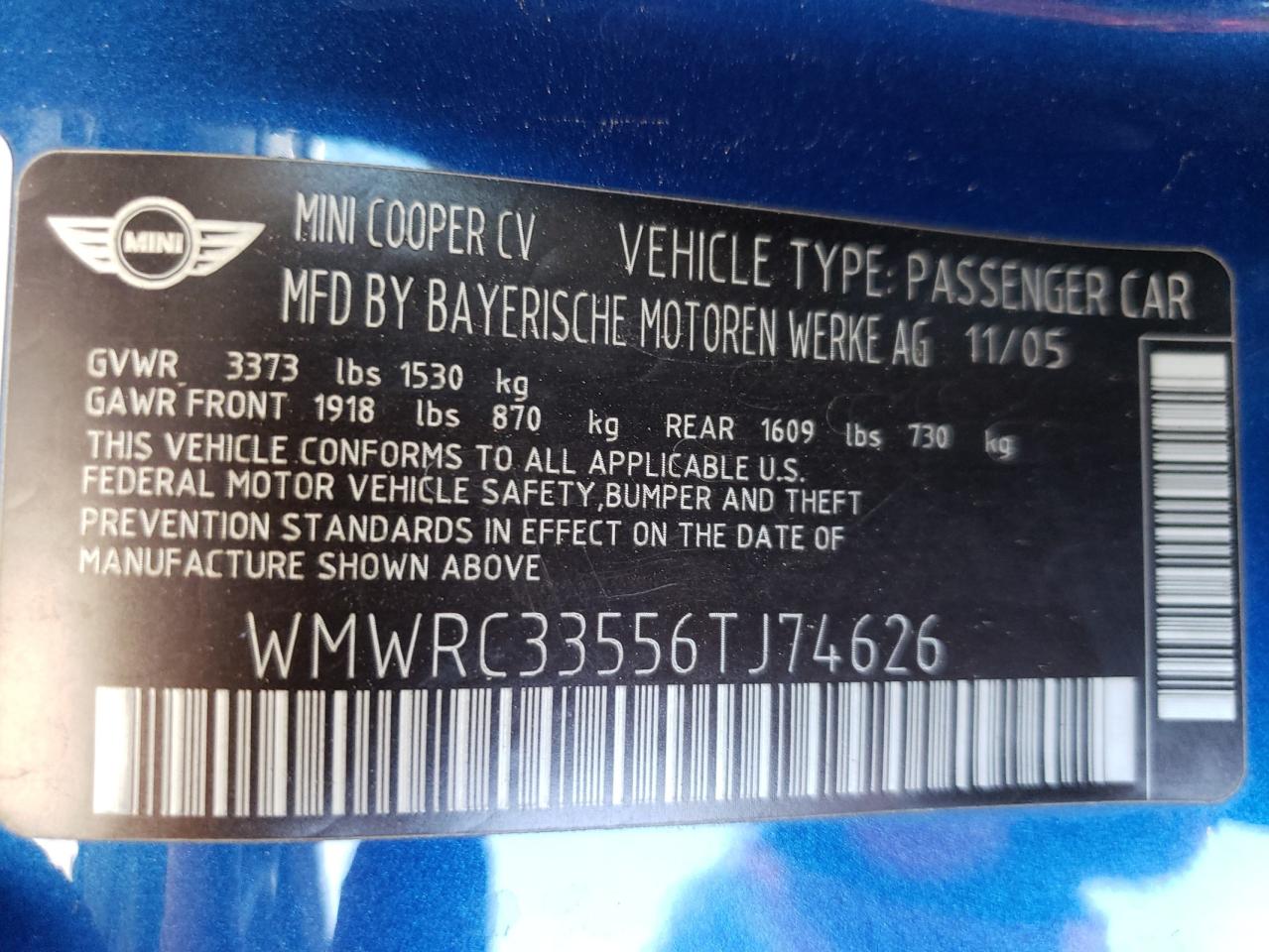 WMWRC33556TJ74626 2006 Mini Cooper