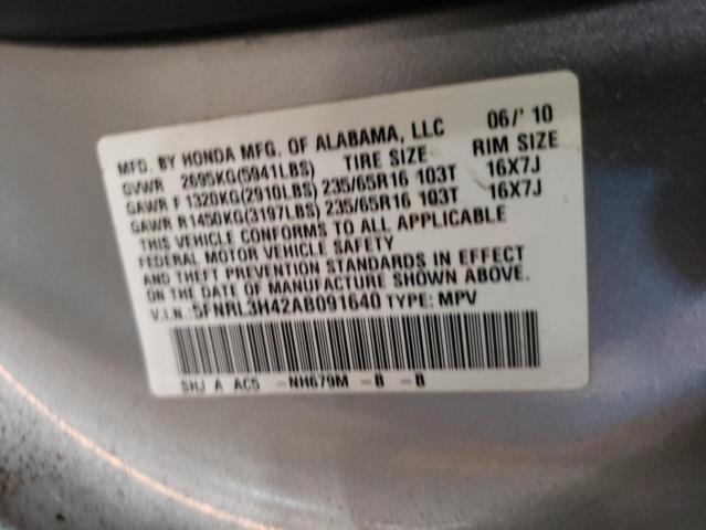 2010 Honda Odyssey Ex VIN: 5FNRL3H42AB091640 Lot: 59318844