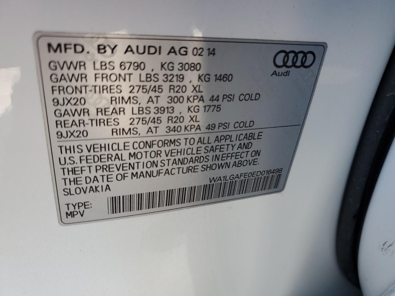 WA1LGAFE0ED016498 2014 Audi Q7 Premium Plus