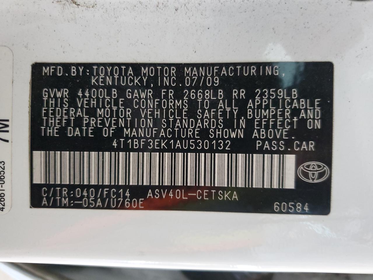 4T1BF3EK1AU530132 2010 Toyota Camry Base