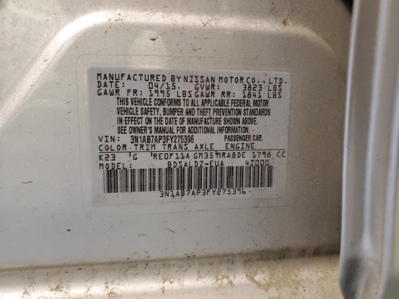3N1AB7AP3FY275396 2015 Nissan Sentra S