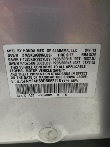 2013 Honda Pilot Exl VIN: 5FNYF4H59DB065218 Lot: 59942624